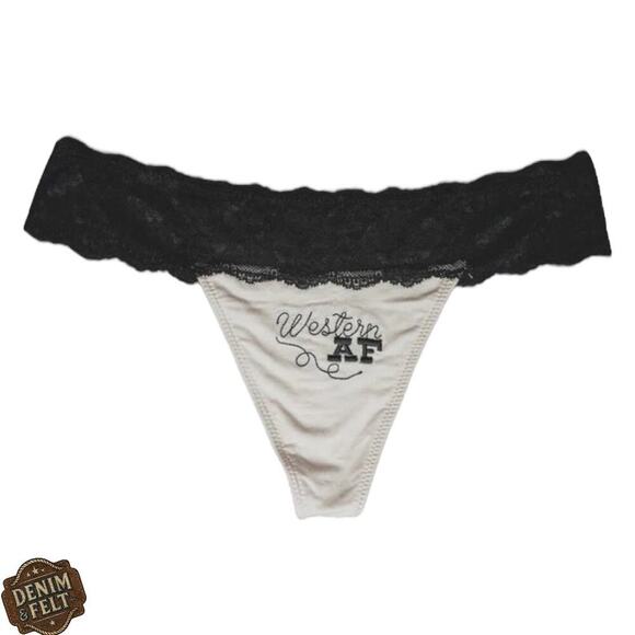 Two Fly “Western AF” Thong Panties Lace Trim Beige Black Size S & XS | NEW!!🤠 - Picture 1 of 6